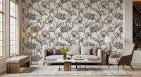 Monochrome botanische Linienkunst-Tapete
