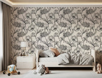 Monochrome botanische Linienkunst-Tapete