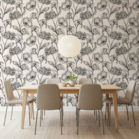 Monochrome botanische Linienkunst-Tapete