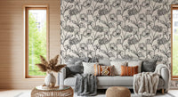 Monochrome botanische Linienkunst-Tapete