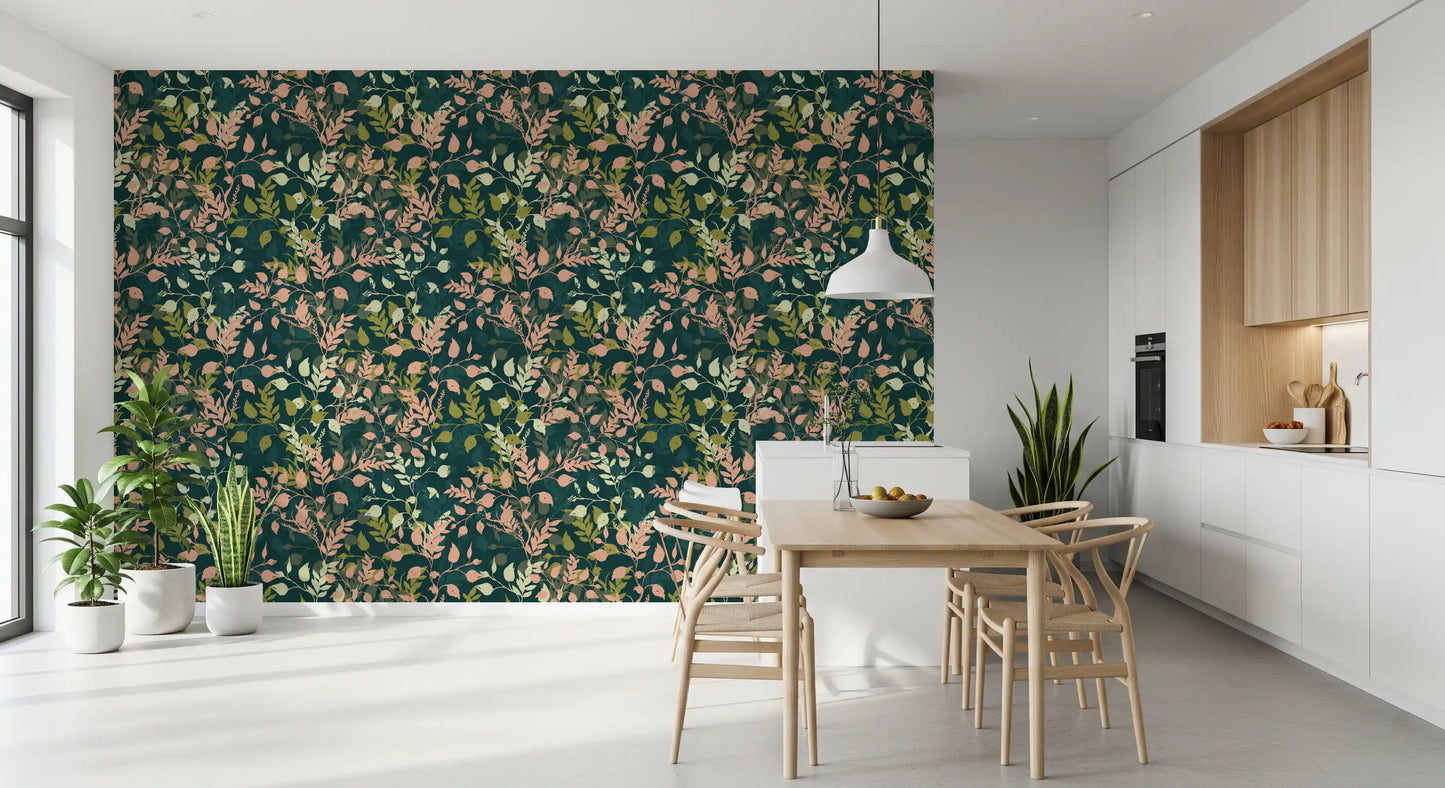 Tapete mit botanischem Blattsilhouetten-Motiv „Midnight Garden“