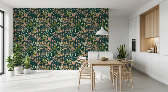 Tapete mit botanischem Blattsilhouetten-Motiv „Midnight Garden“