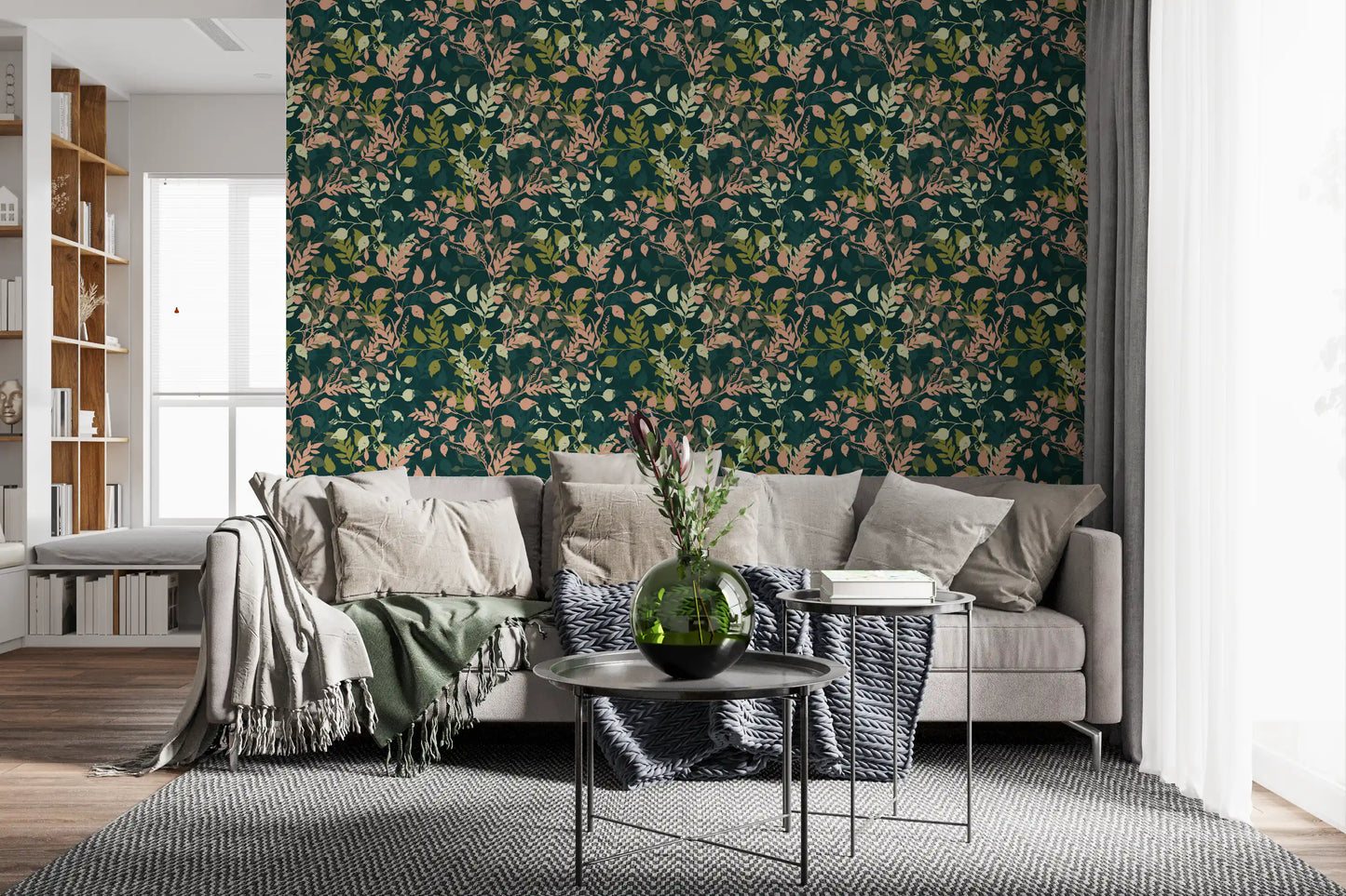 Tapete mit botanischem Blattsilhouetten-Motiv „Midnight Garden“