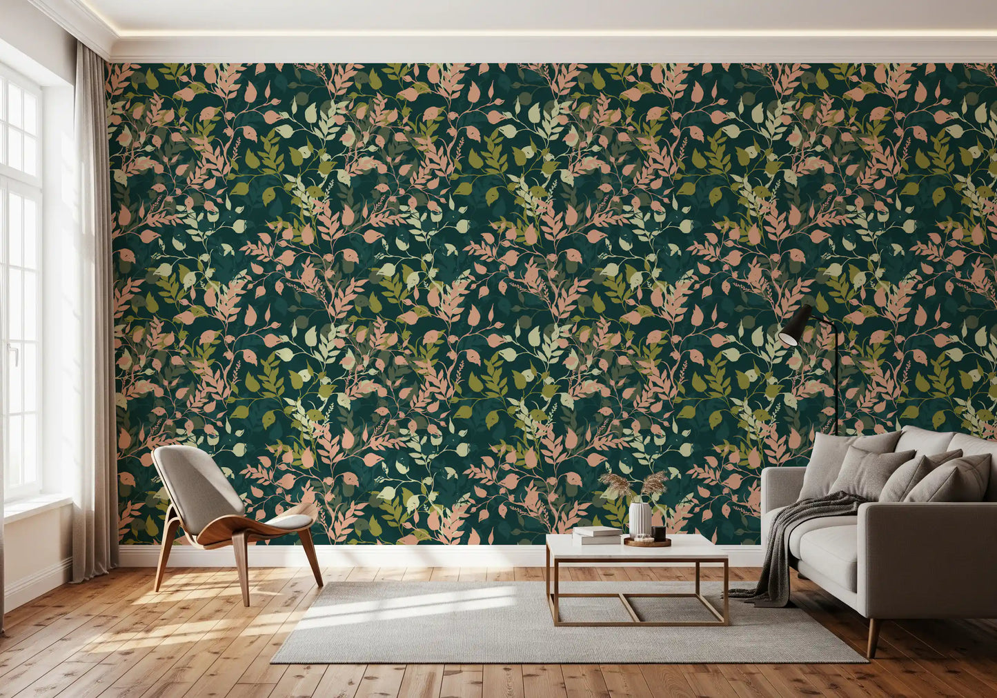Tapete mit botanischem Blattsilhouetten-Motiv „Midnight Garden“