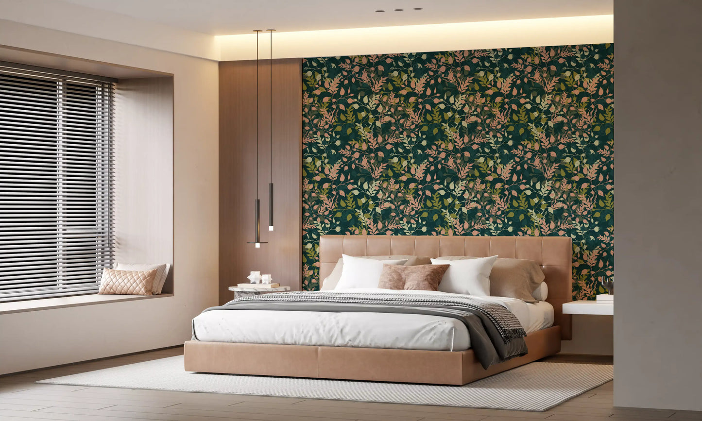 Tapete mit botanischem Blattsilhouetten-Motiv „Midnight Garden“