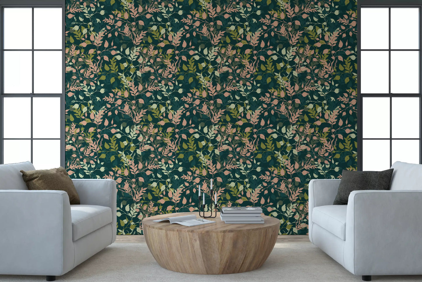 Tapete mit botanischem Blattsilhouetten-Motiv „Midnight Garden“
