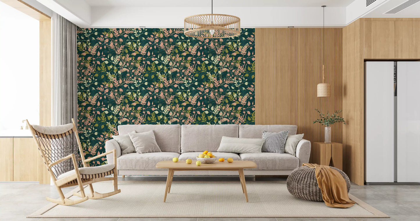 Tapete mit botanischem Blattsilhouetten-Motiv „Midnight Garden“