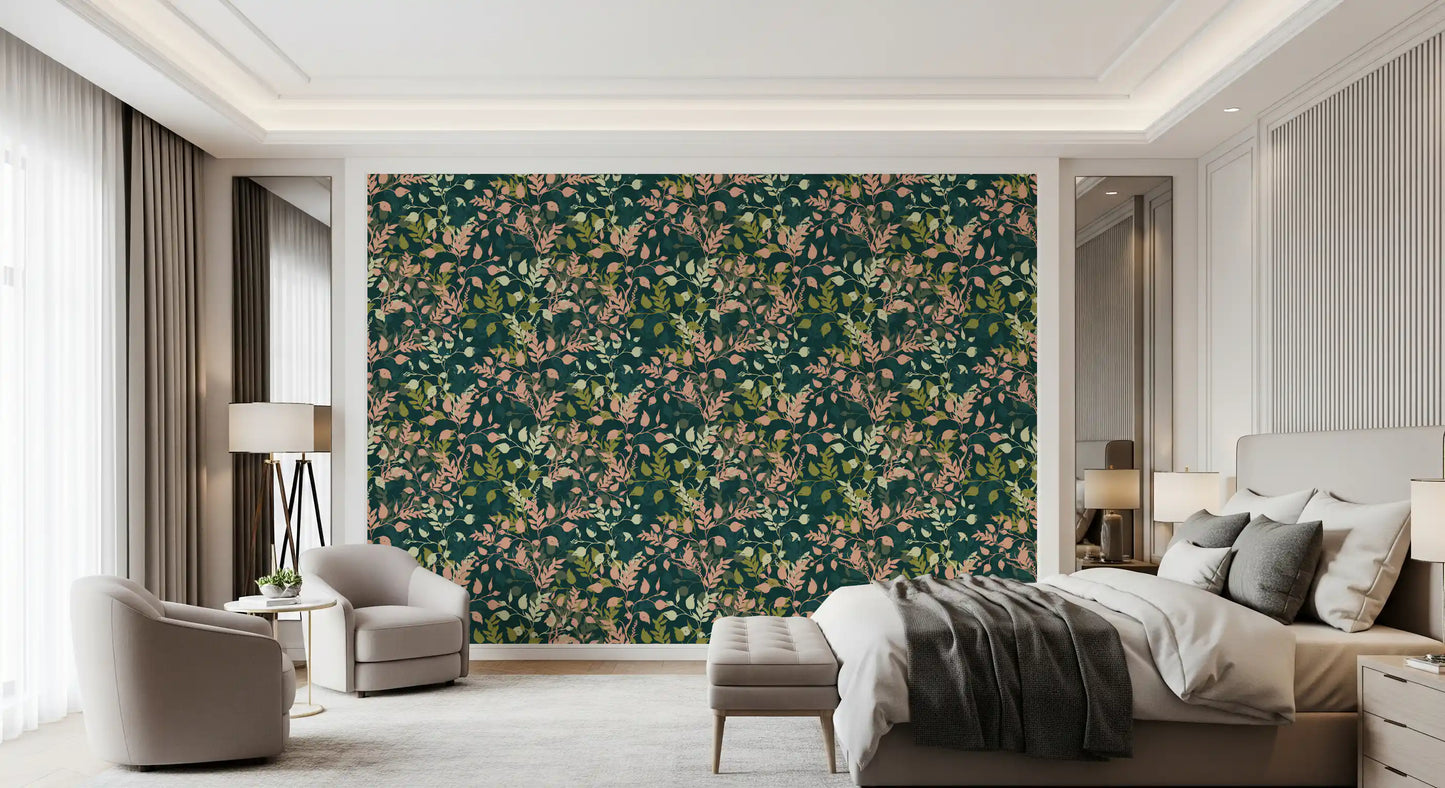 Tapete mit botanischem Blattsilhouetten-Motiv „Midnight Garden“