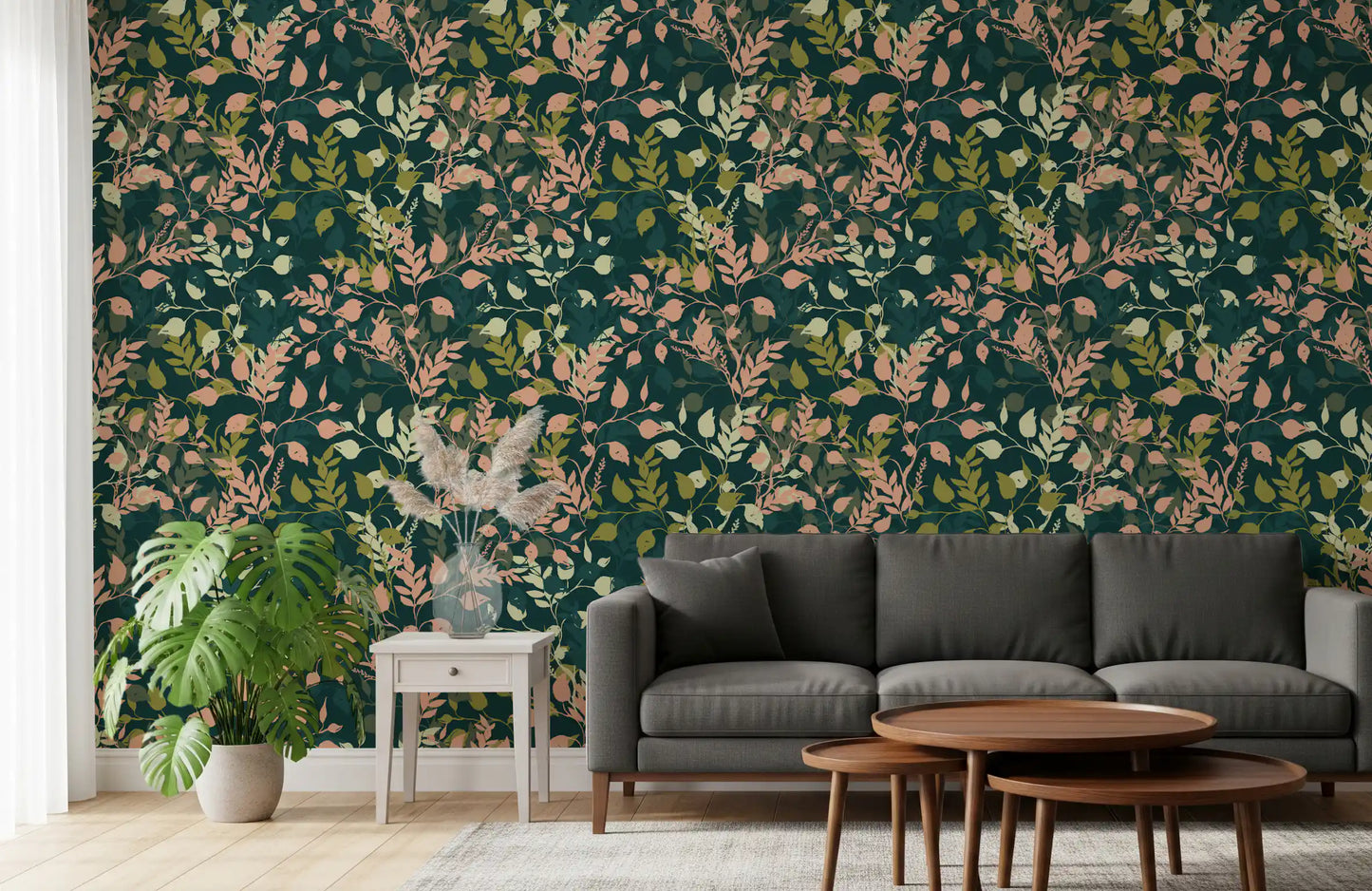Tapete mit botanischem Blattsilhouetten-Motiv „Midnight Garden“