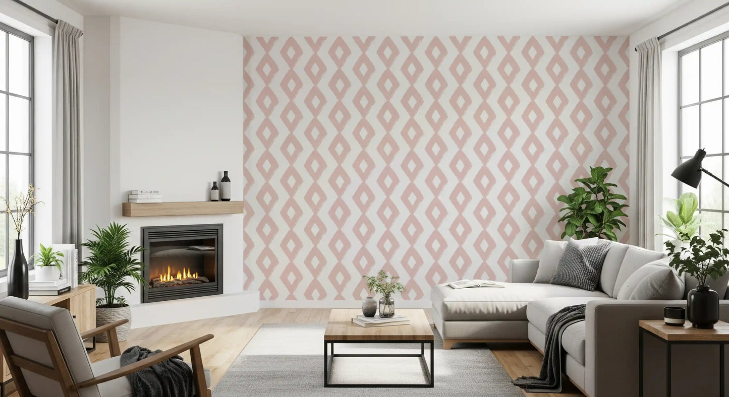 Soft Blush Hand-Painted Diamond Geometric Wallpaper⁠