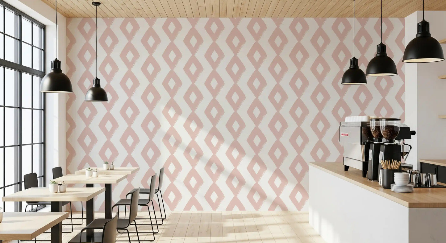 Soft Blush Hand-Painted Diamond Geometric Wallpaper⁠