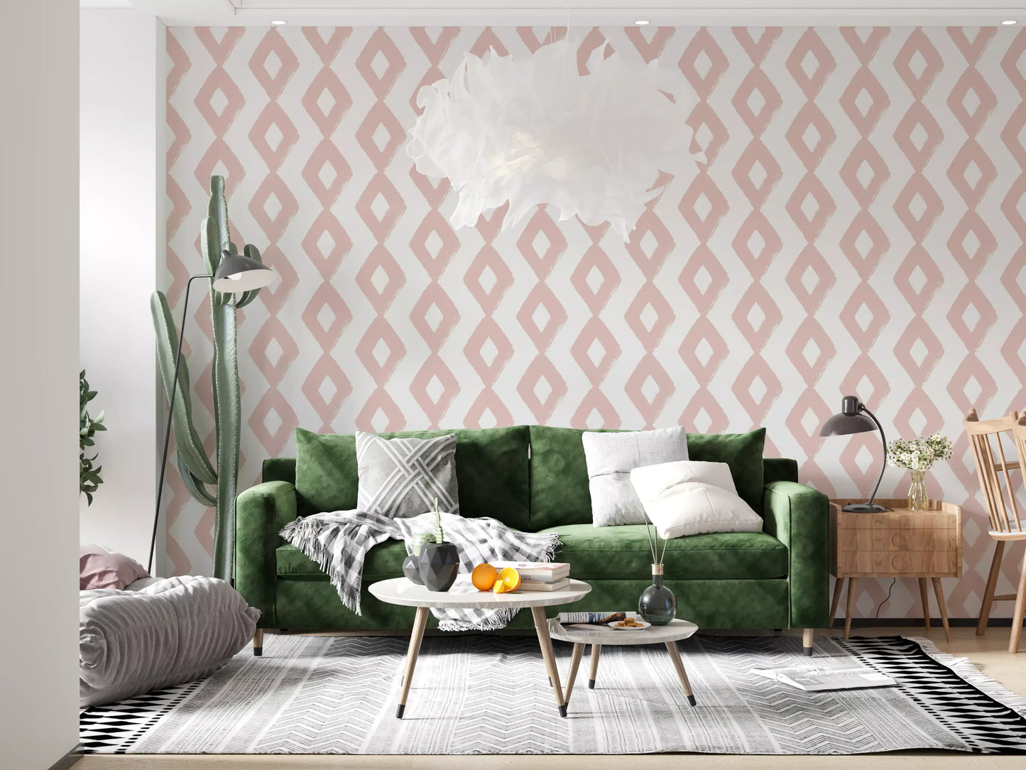 Soft Blush Hand-Painted Diamond Geometric Wallpaper⁠