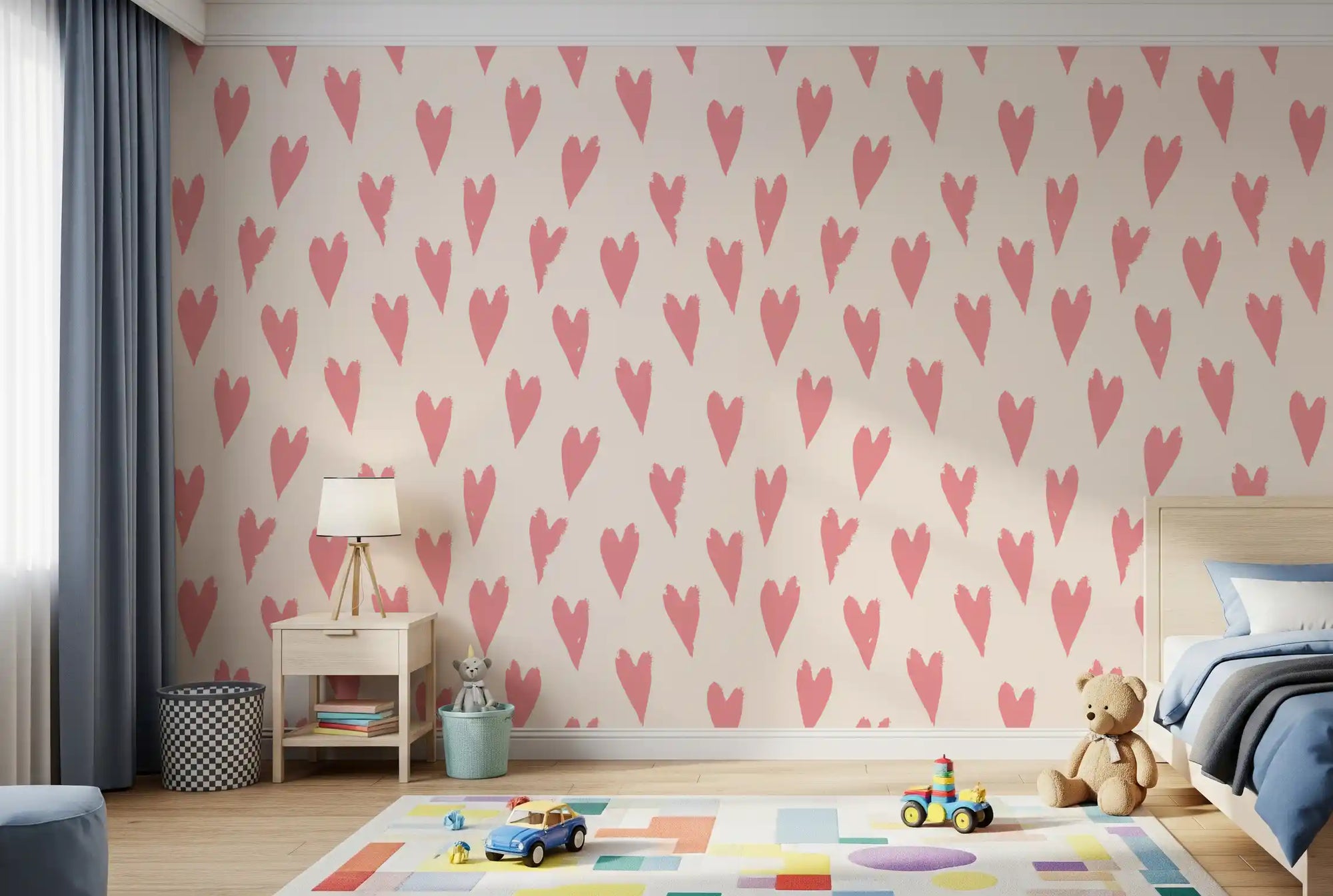 Pink heart wallpaper gives a nursery a warm, welcoming mood GD11743
