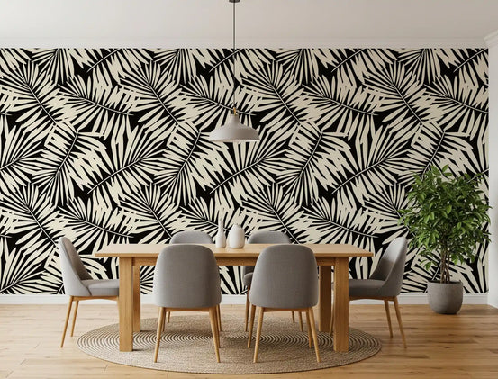 Papel tapiz monocromo minimalista de hoja de palma