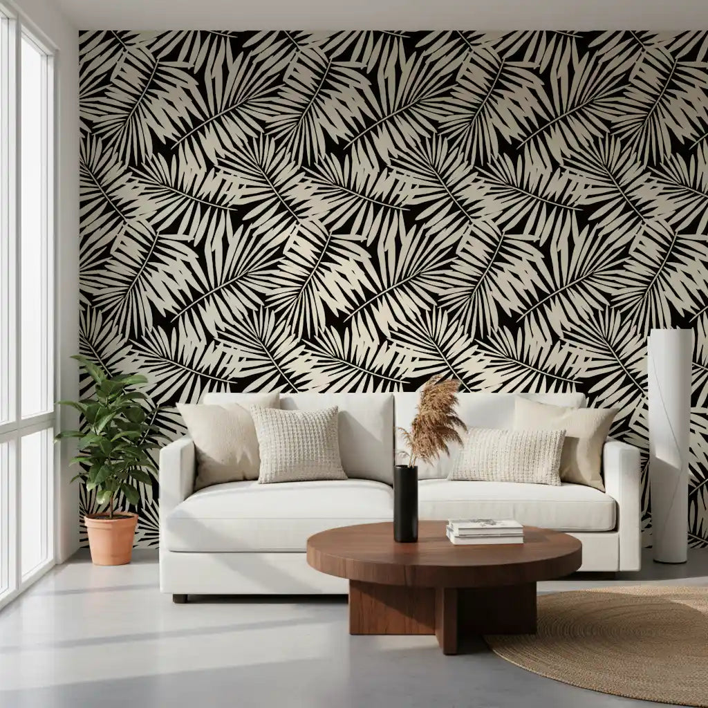 Minimalist Palm Leaf Monochrome Wallpaper⁠