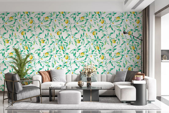 Mediterranean Citrus Grove Orchard wallpaper freshens a light living room GD11745
