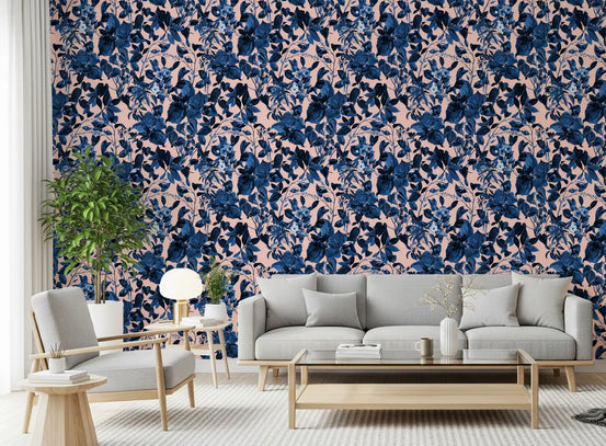 Indigo Grove botanisk tapet med print⁠
