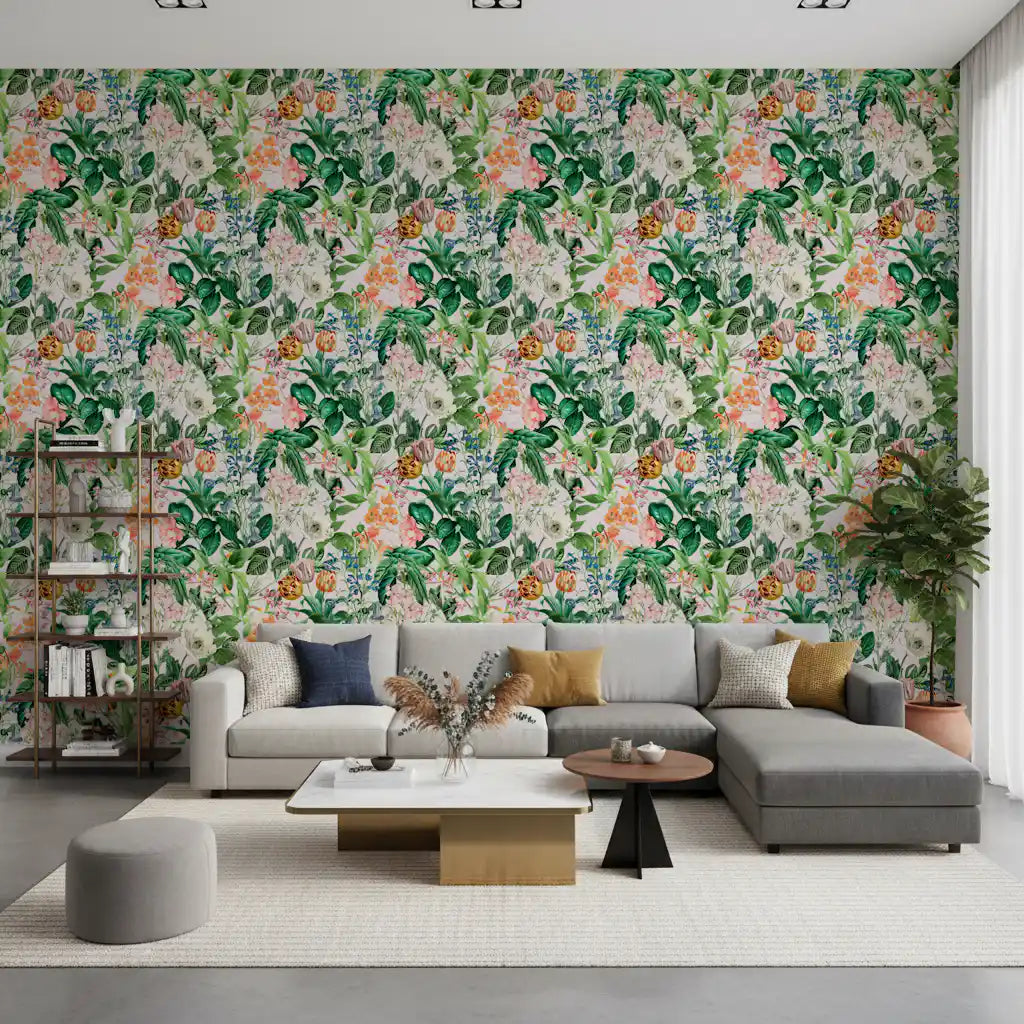 Living room styled with the Spring Meadow floral wallpaper GD11751

