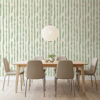 Sage Hand-Painted Vertical Stripes Wallpaper⁠