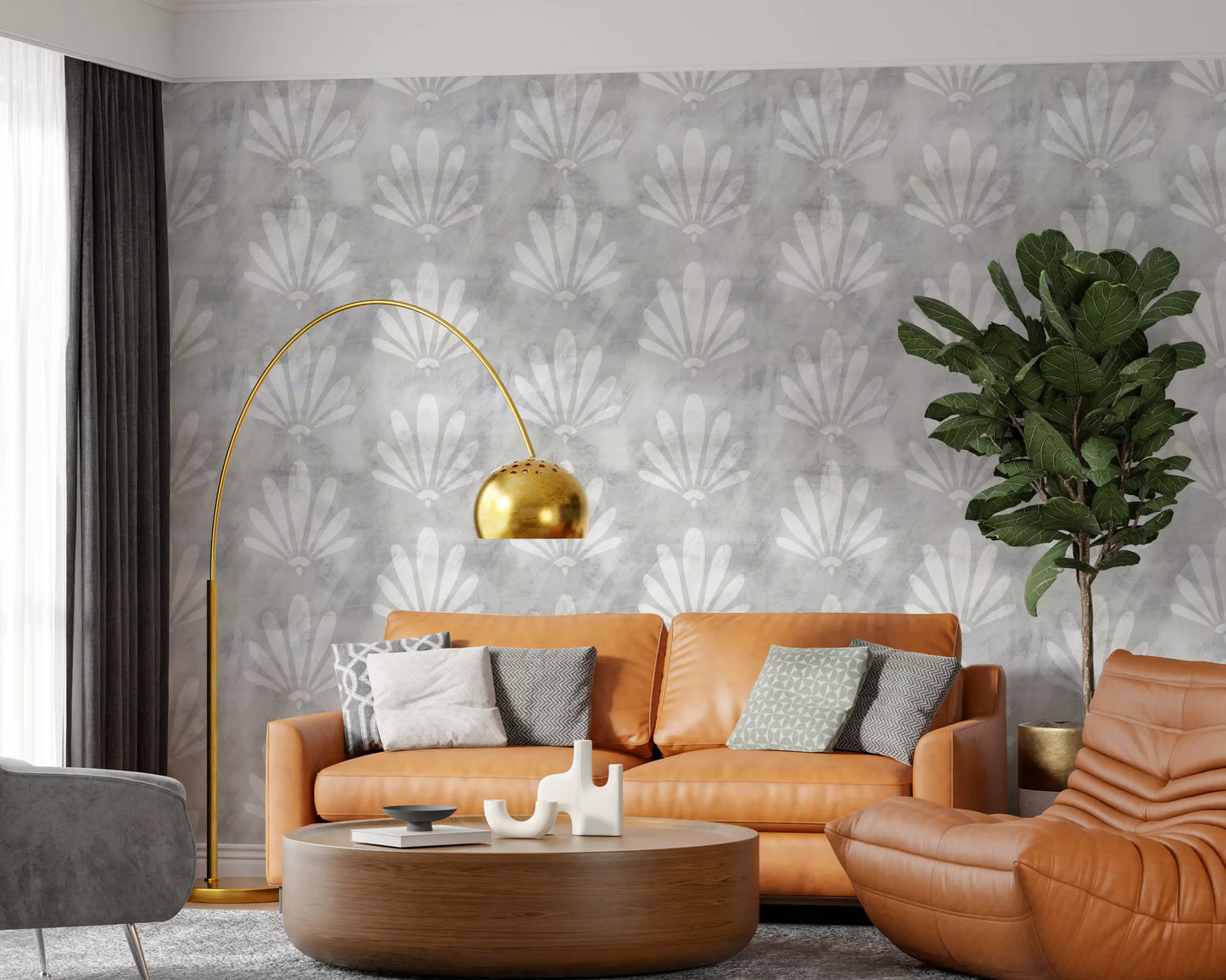 Minimalist Fan Pattern in Grey Wallpaper⁠