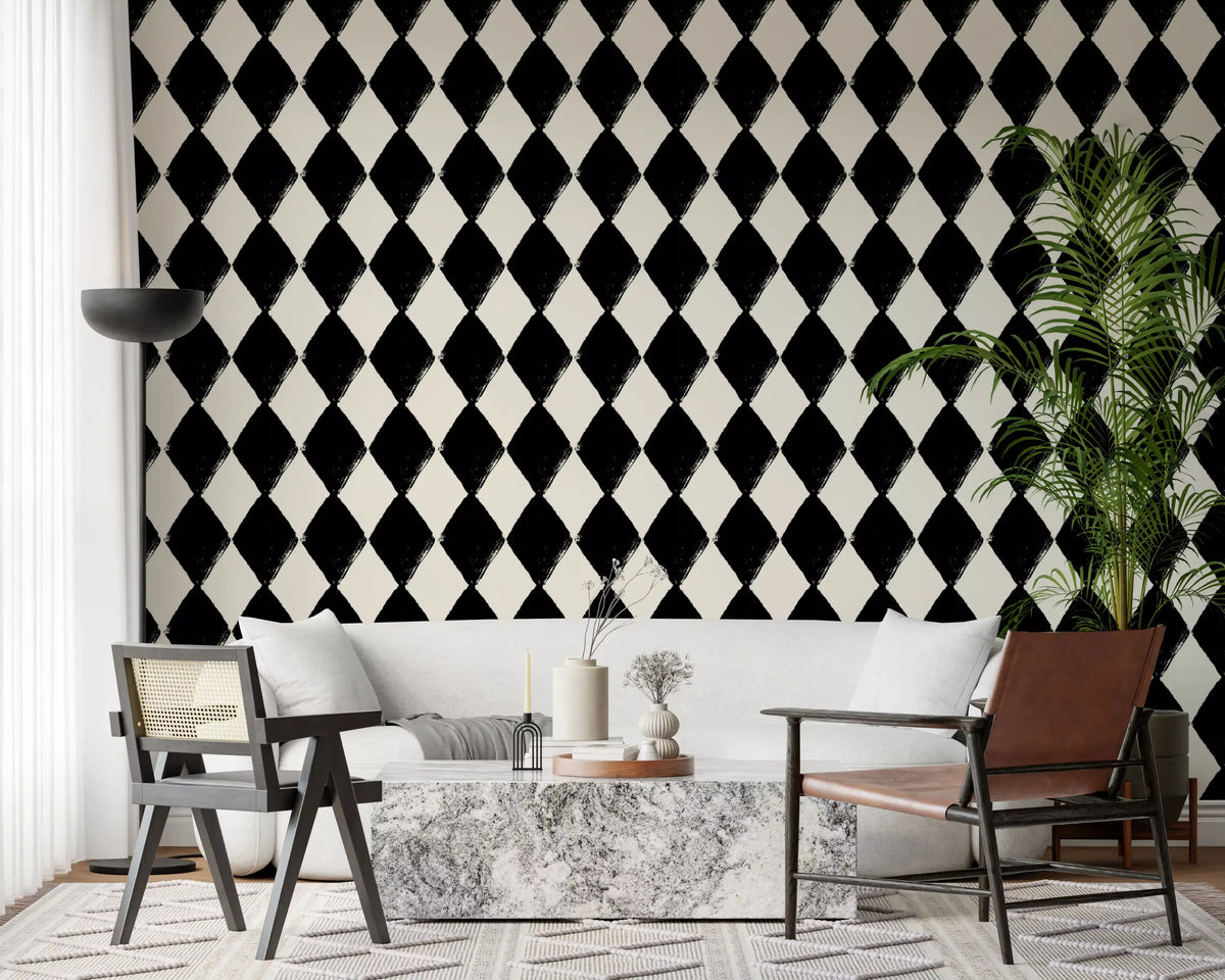 Textured harlequin brushwork wallpaper sharpens a modern living room GD11765
