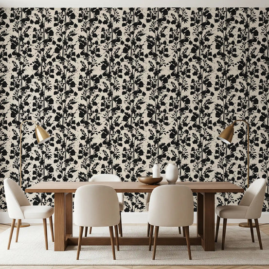Dining room set against the Ink Blossom Silhouette wallpaper GD11768
