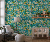 Turquoise Meadow Botanical Illustration Wallpaper⁠