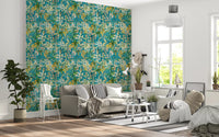 Turquoise Meadow Botanical Illustration Wallpaper⁠