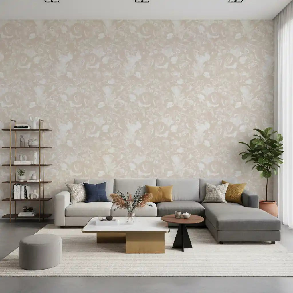 Tapete mit cremefarbenem botanischem Linienkunst-Design