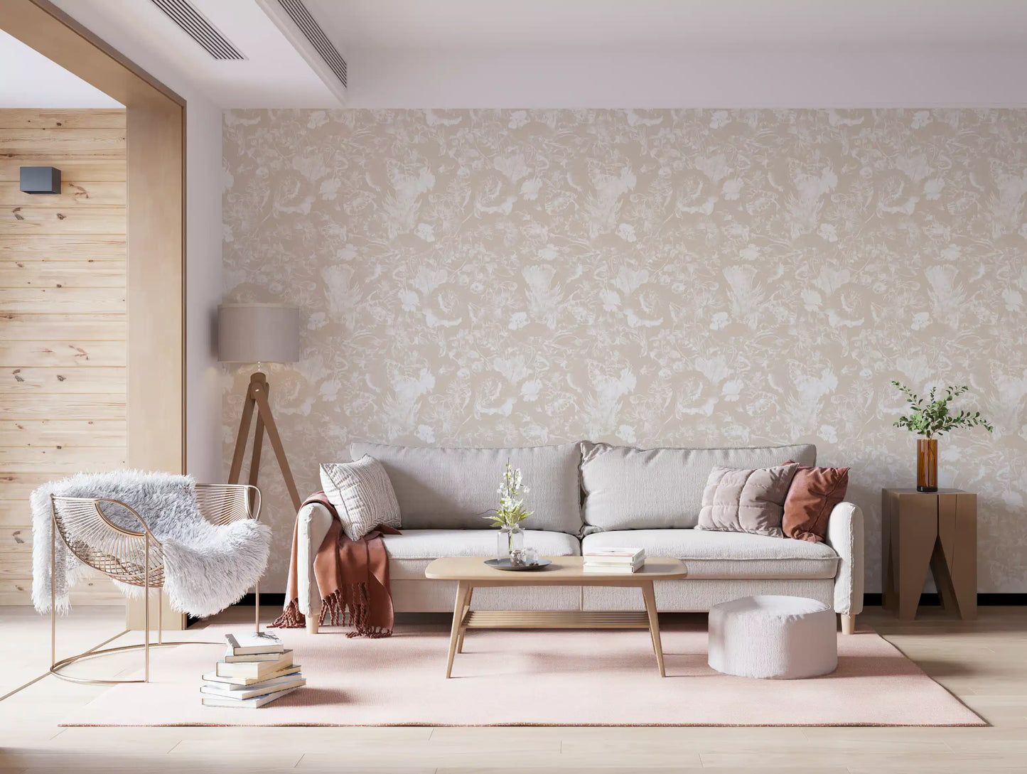 Tapete mit cremefarbenem botanischem Linienkunst-Design