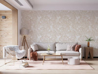 Tapete mit cremefarbenem botanischem Linienkunst-Design
