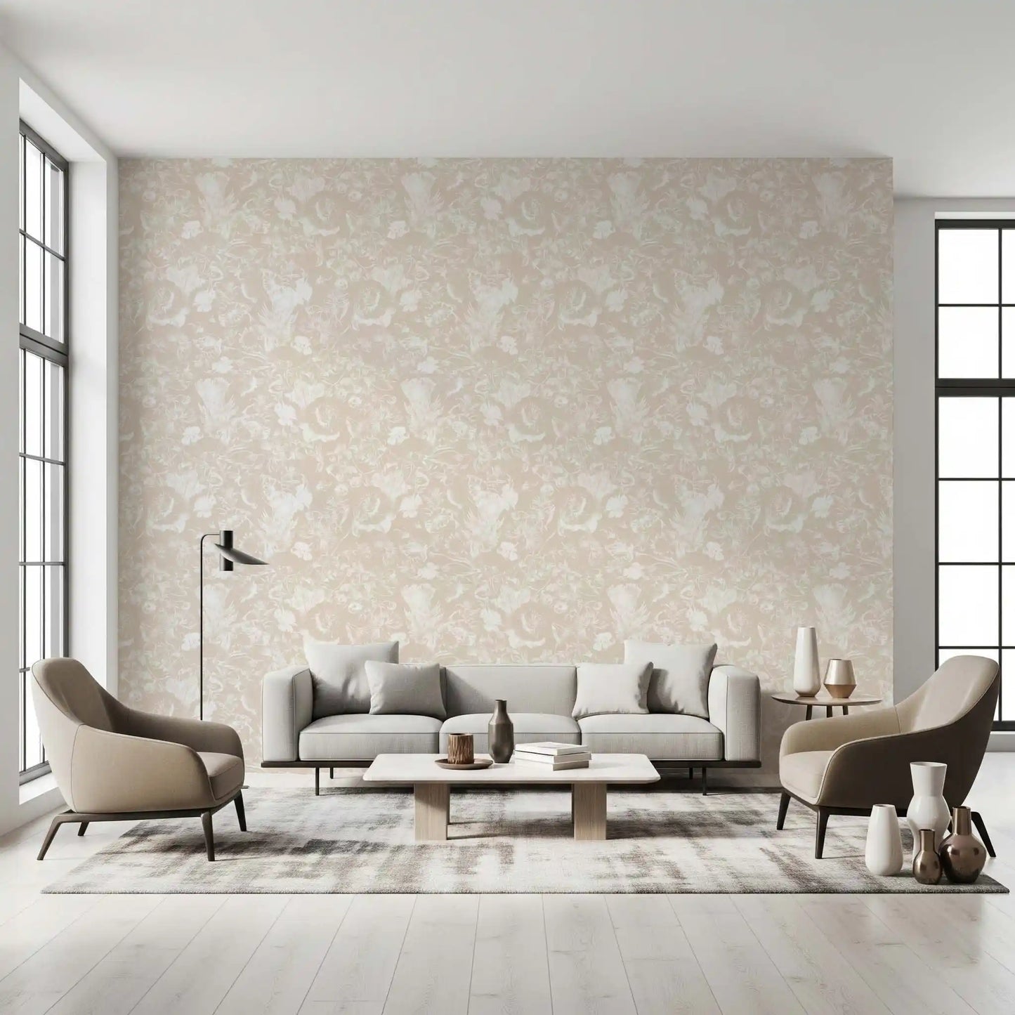 Tapete mit cremefarbenem botanischem Linienkunst-Design