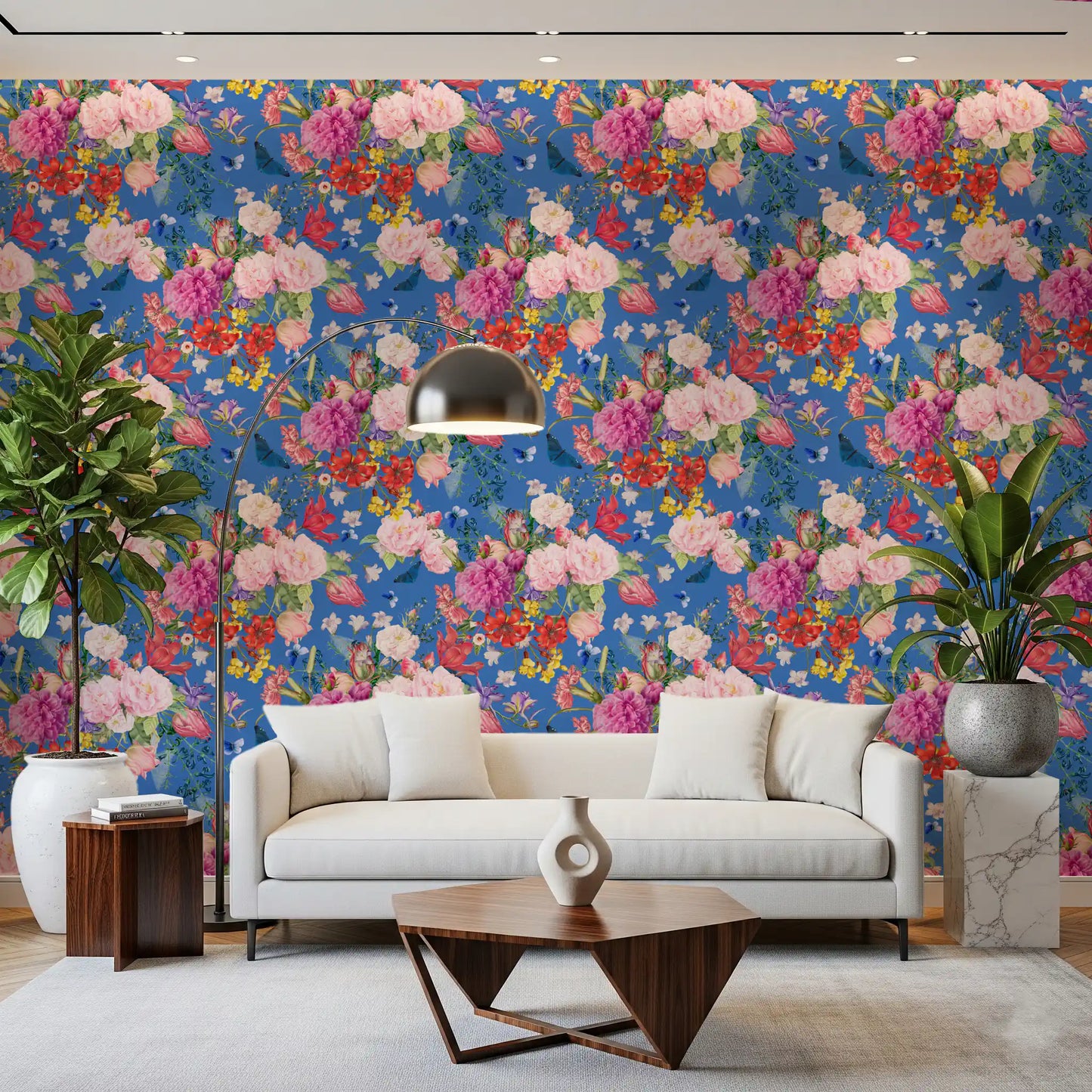 Papel tapiz vintage con sinfonía floral botánica