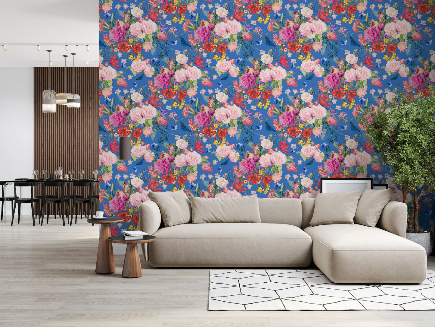Papel tapiz vintage con sinfonía floral botánica