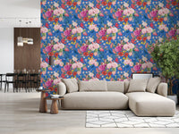 Papel tapiz vintage con sinfonía floral botánica