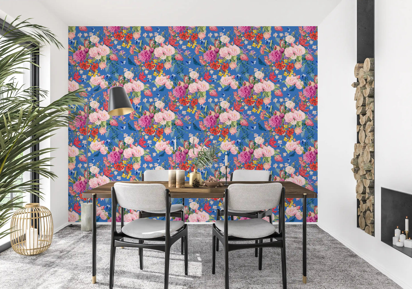 Papel tapiz vintage con sinfonía floral botánica