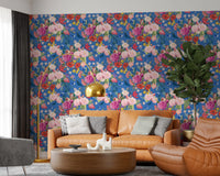 Papel tapiz vintage con sinfonía floral botánica