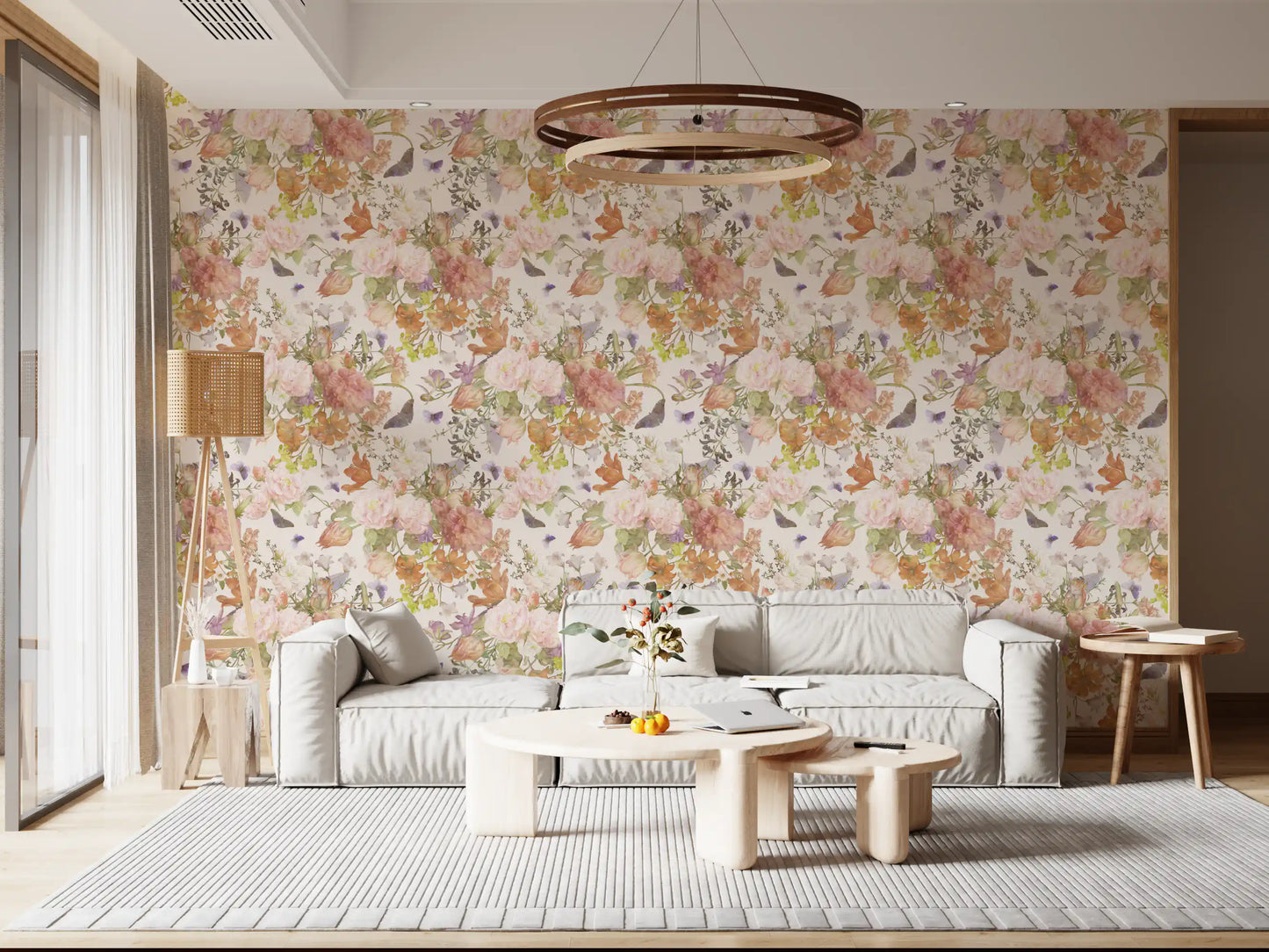 Muted Meadow Botanical Illustration Wallpaper⁠