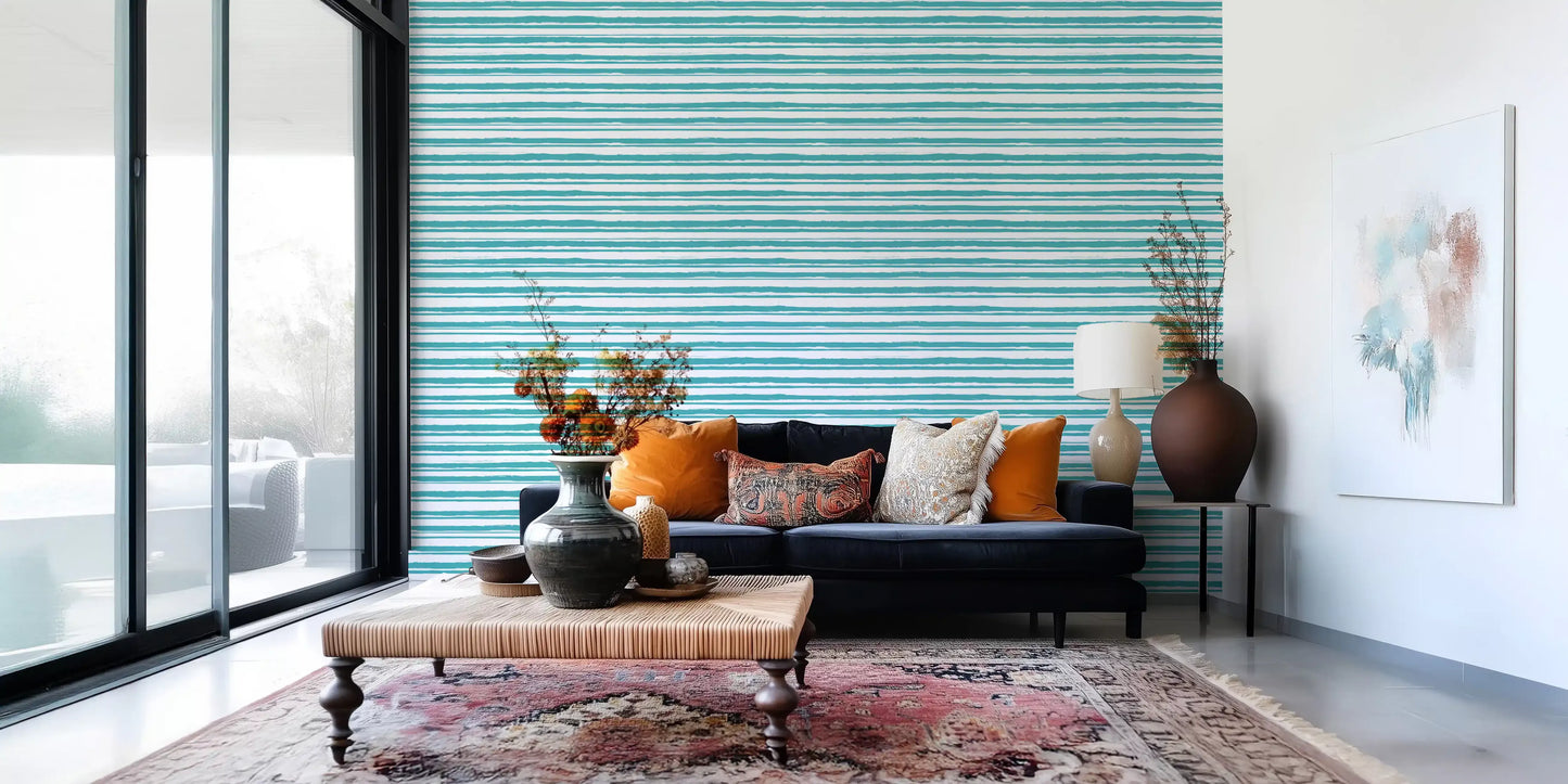 Papier peint texture trait organique bleu sarcelle⁠