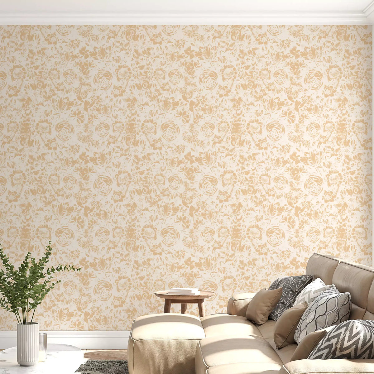 Soft Neutral Botanical Illustration wallpaper wraps a living room in blooms GD11782
