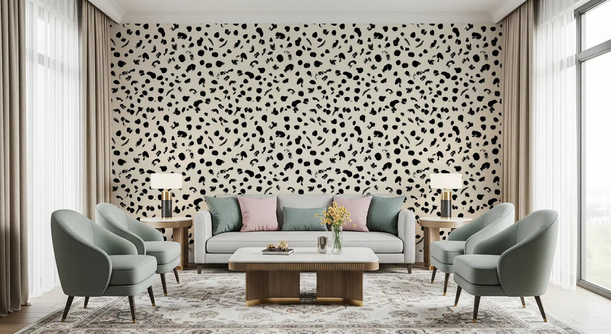 Scattered brush marks fill a living room on this minimalist wallpaper GD11783