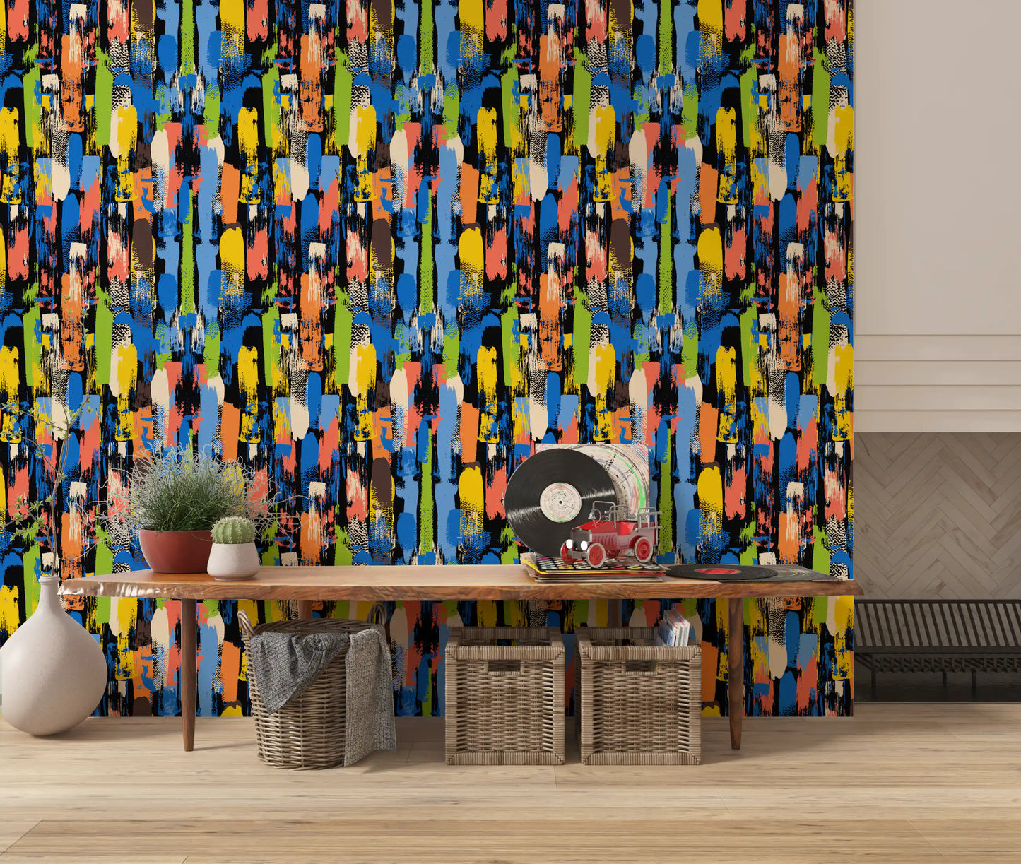 Papel de Parede Artístico Eclético com Pinceladas Multicoloridas