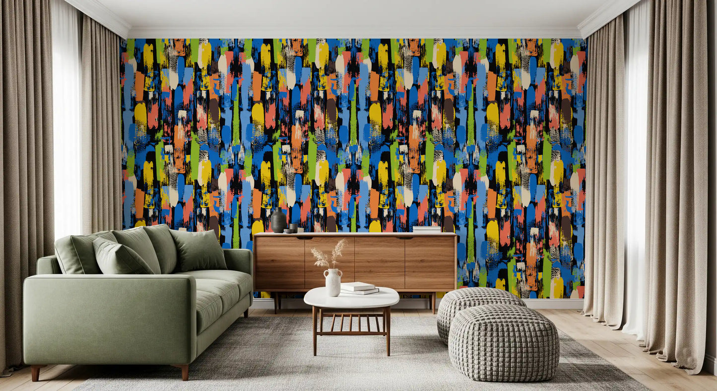 Papel de Parede Artístico Eclético com Pinceladas Multicoloridas