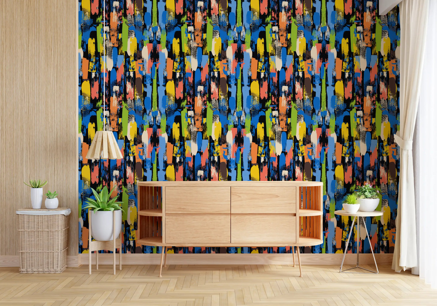 Papel de Parede Artístico Eclético com Pinceladas Multicoloridas