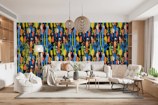 Papel de Parede Artístico Eclético com Pinceladas Multicoloridas