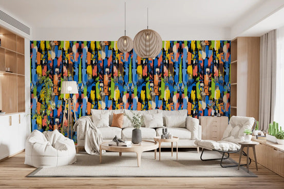 Papier peint artistique éclectique aux coups de pinceau multicolores⁠