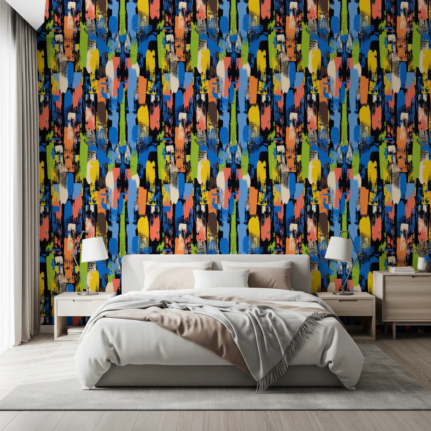 Papel de Parede Artístico Eclético com Pinceladas Multicoloridas