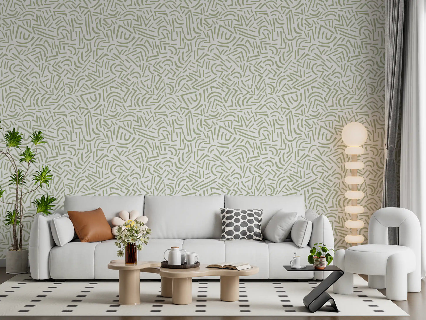 Papel de Parede Sage Organic Rhythmic Sketch