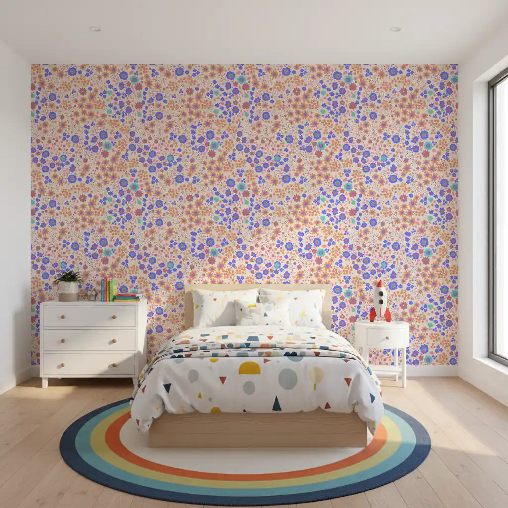 Papel de Parede Alegre com Flores Pintadas no Prado