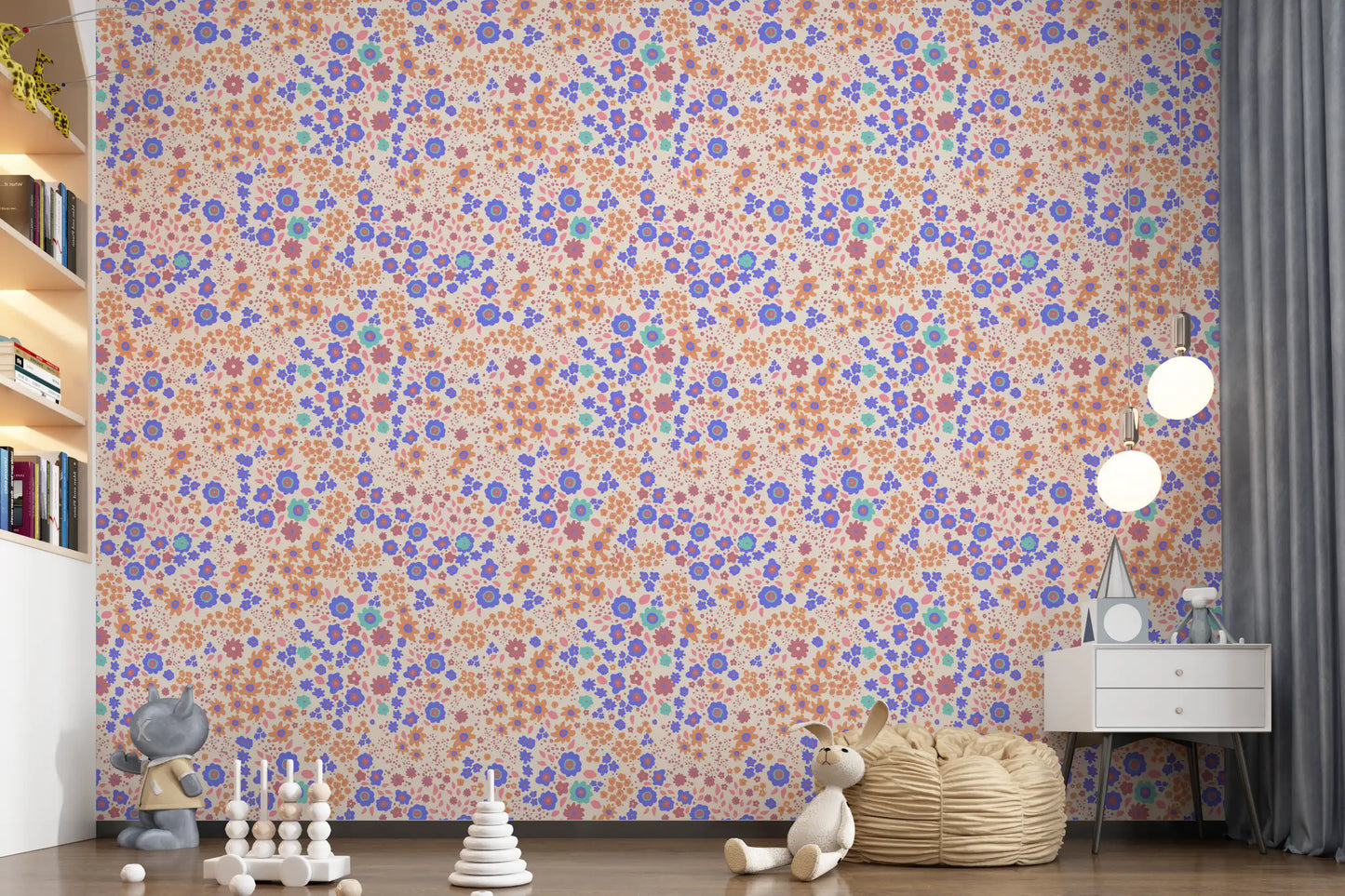 Papel de Parede Alegre com Flores Pintadas no Prado